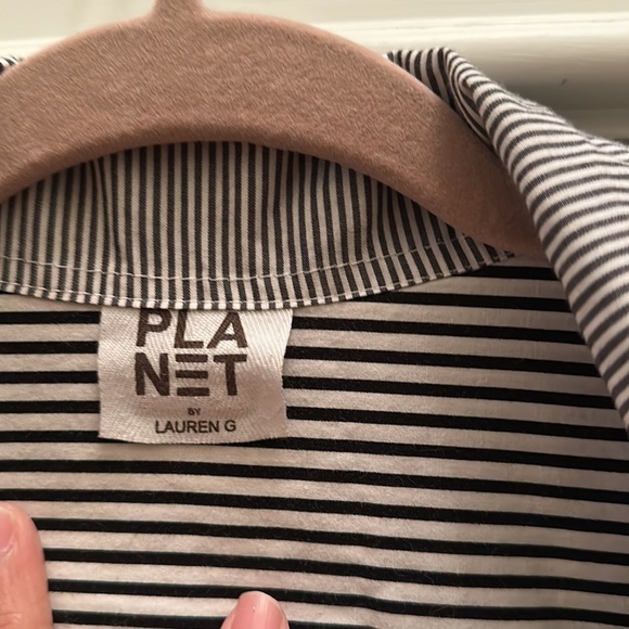 Planet by Lauren G Mixed Stripe Button Down Tunic Shirt with Pockets Sz2 Large - Picture 5 of 11